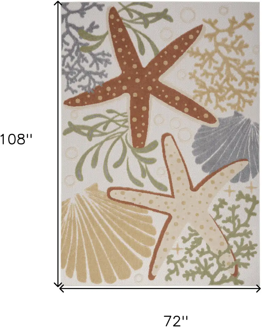 Blue and Orange Starfish Power Loom Area Rug Photo 7