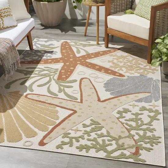 Ivory Orange And Blue Indoor Outdoor Area Rug Photo 7