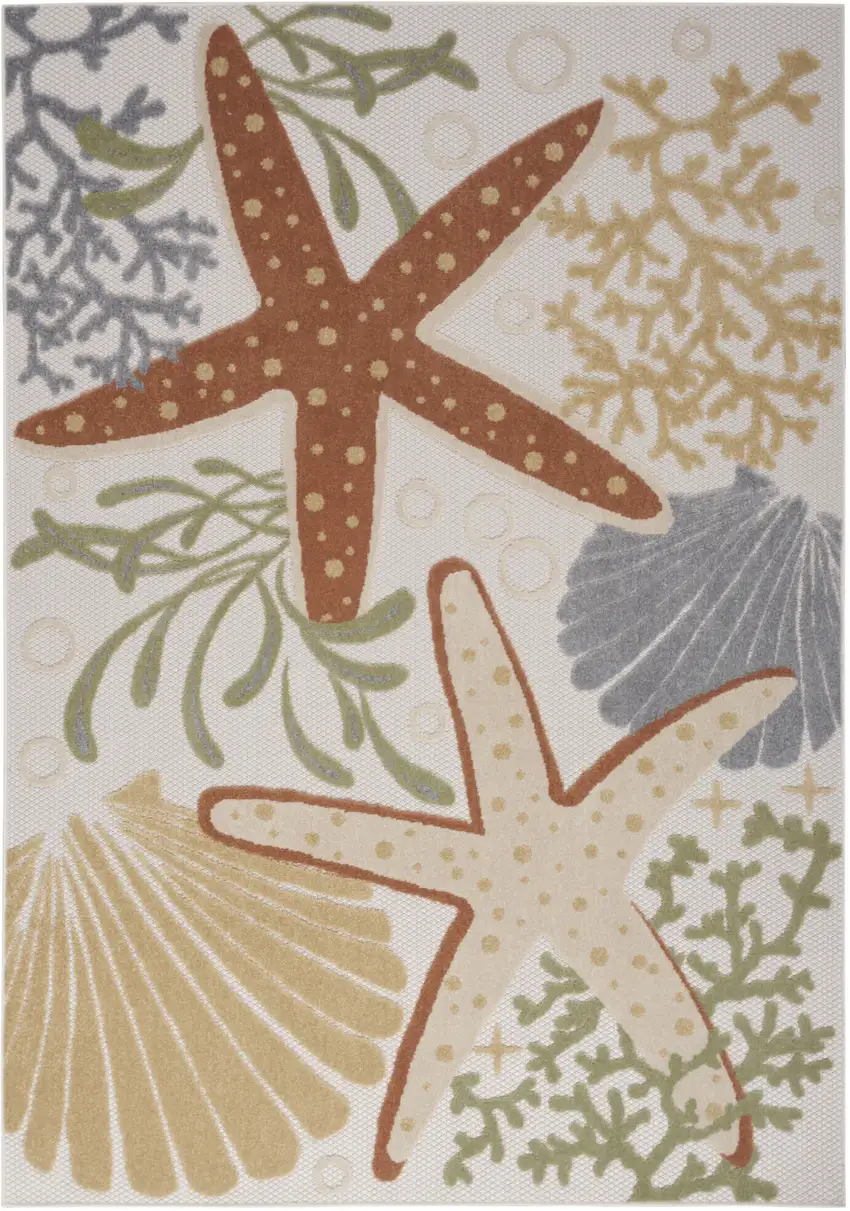 Blue and Orange Starfish Power Loom Area Rug Photo 1