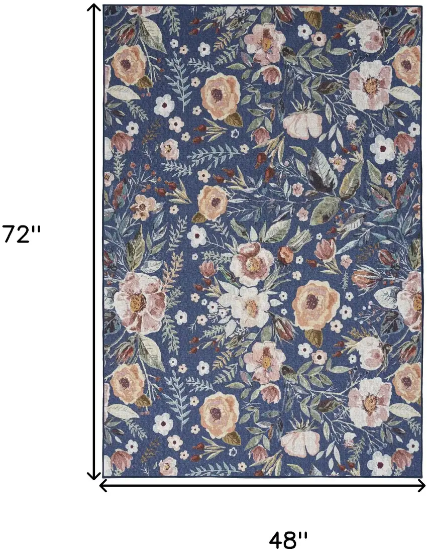Blue and Pink Floral Power Loom Non Skid Area Rug Photo 3