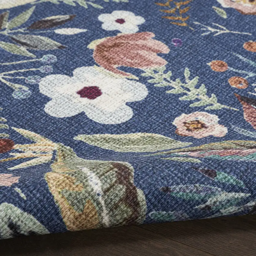 Blue and Pink Floral Power Loom Non Skid Area Rug Photo 9