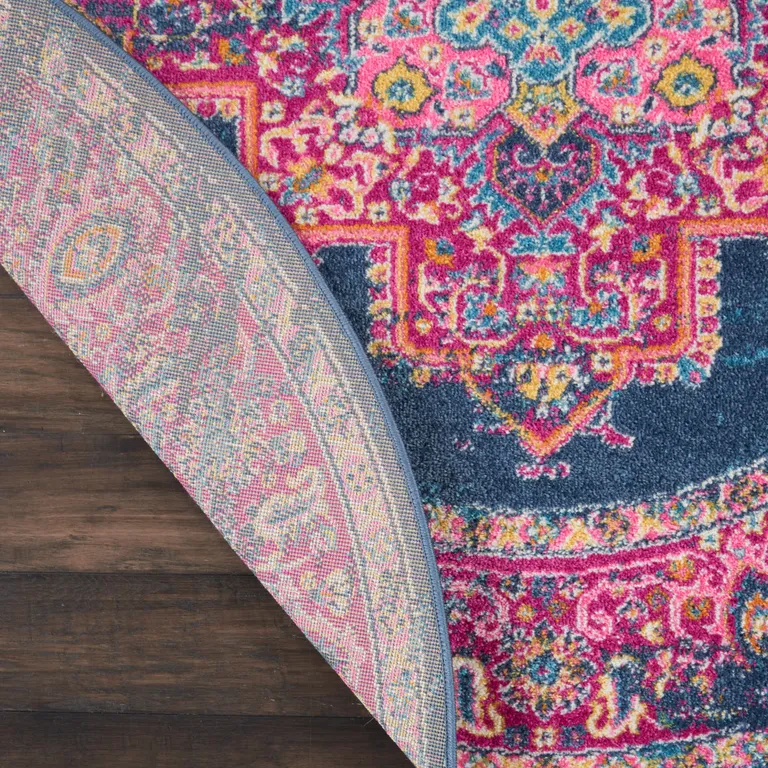 Blue and Pink Medallion Area Rug Photo 4