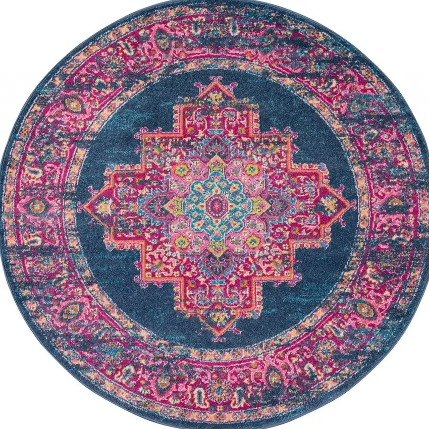 Blue and Pink Medallion Area Rug Photo 8