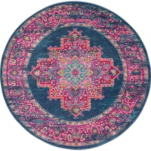 Photo of Blue and Pink Medallion Area Rug