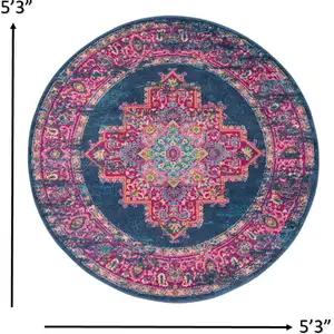 Photo of Blue and Pink Medallion Area Rug