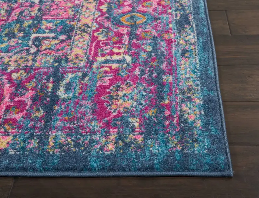 Blue and Pink Medallion Area Rug Photo 6
