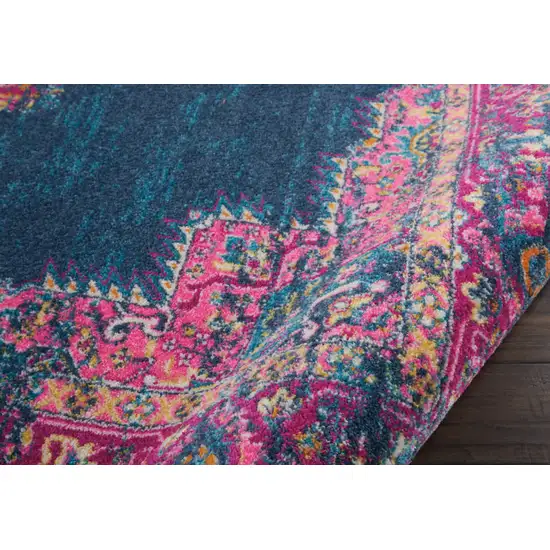 Blue And Pink Medallion Distressed Area Rug Photo 7