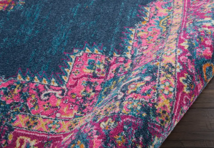 Blue And Pink Medallion Distressed Area Rug Photo 7