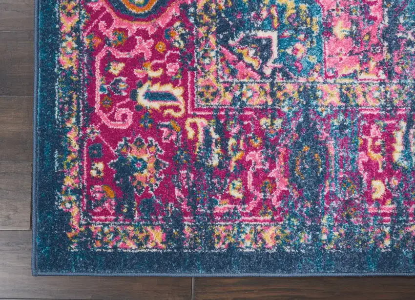 Blue and Pink Medallion Area Rug Photo 3