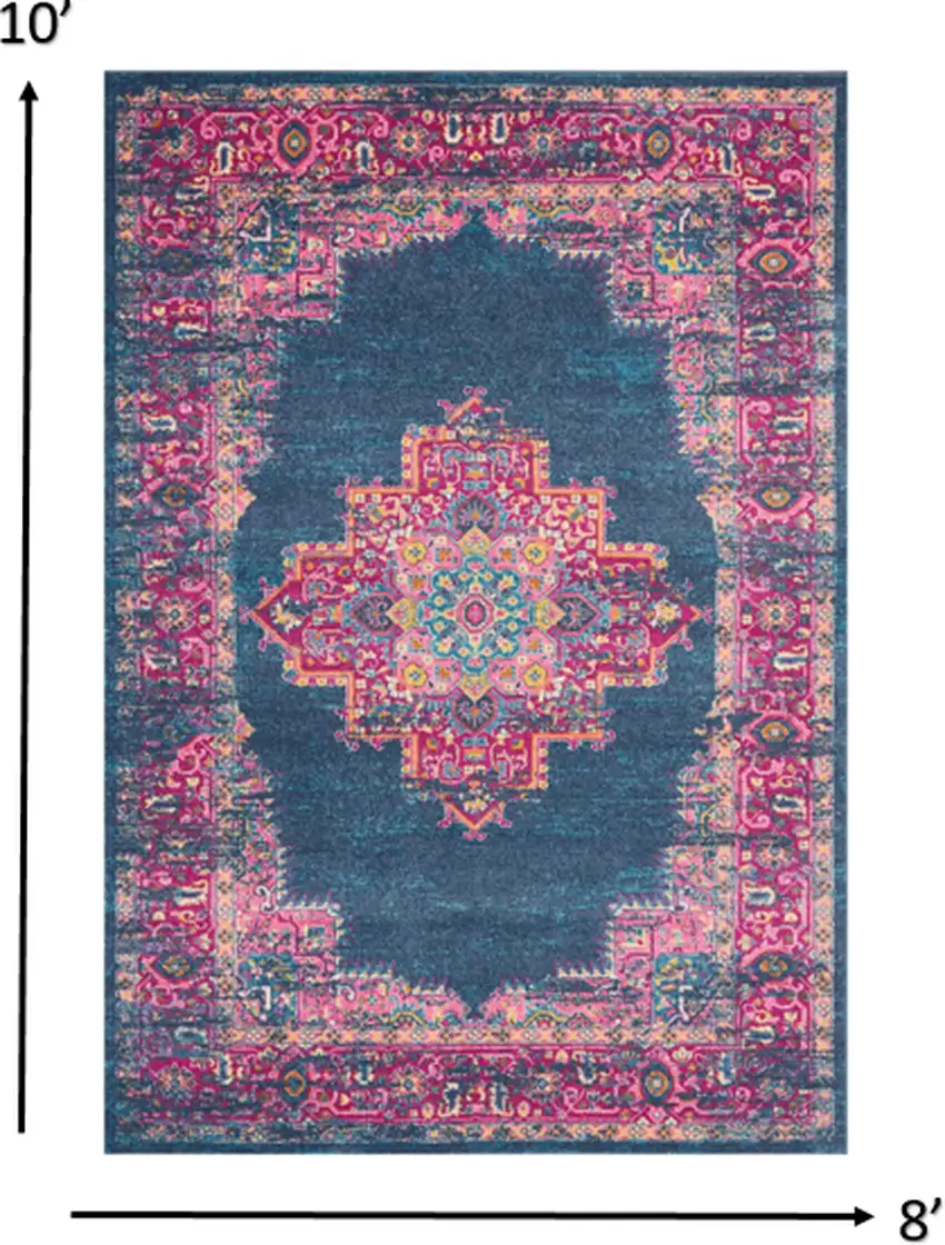 Blue and Pink Medallion Area Rug Photo 3