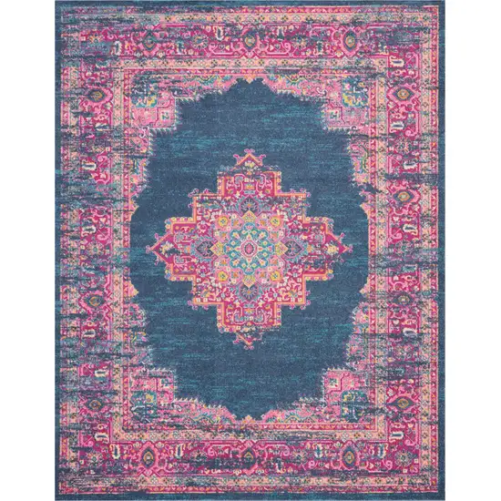 Blue And Pink Medallion Distressed Area Rug Photo 9