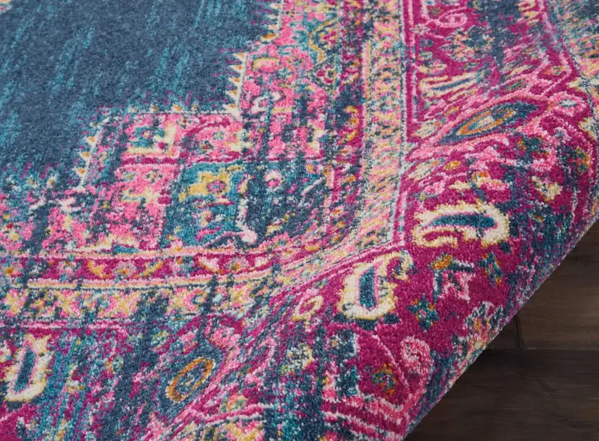 Blue and Pink Medallion Area Rug Photo 2