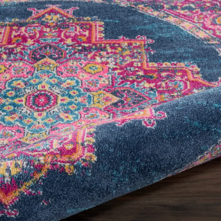 Blue and Pink Medallion Area Rug Photo 4