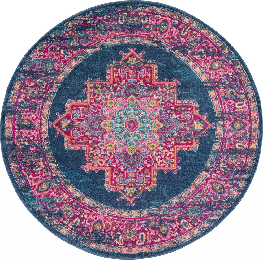 Blue and Pink Medallion Area Rug Photo 8