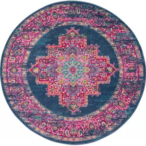 Photo of Blue and Pink Medallion Area Rug