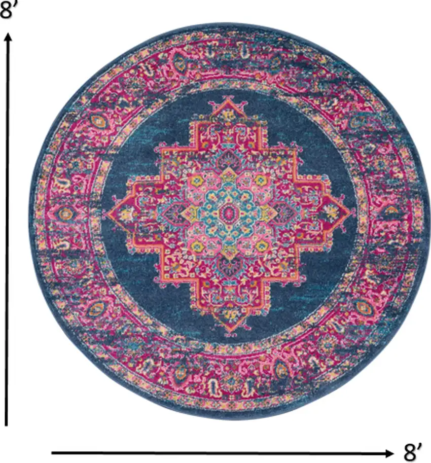 Blue and Pink Medallion Area Rug Photo 3