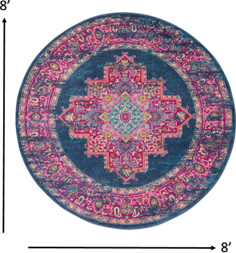 Blue and Pink Medallion Area Rug Photo 1
