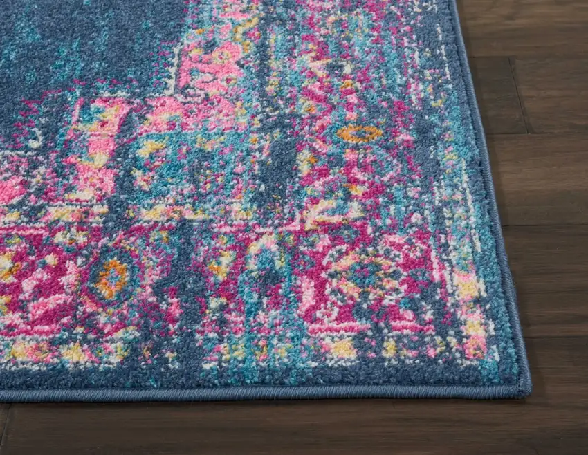 Blue and Pink Medallion Area Rug Photo 7