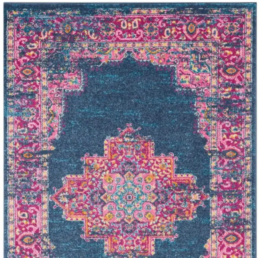 Blue And Pink Medallion Distressed Area Rug Photo 8