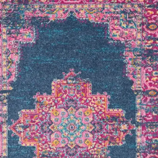 Blue And Pink Medallion Distressed Area Rug Photo 1
