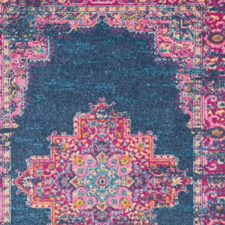 Blue and Pink Medallion Area Rug Photo 1