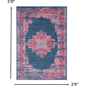 Photo of Blue and Pink Medallion Area Rug