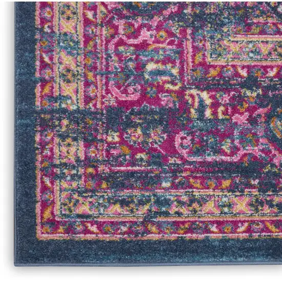 Blue And Pink Medallion Distressed Area Rug Photo 7