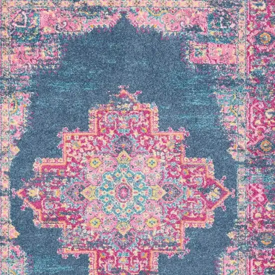 Blue And Pink Medallion Distressed Area Rug Photo 3