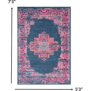 Photo of Blue and Pink Medallion Area Rug