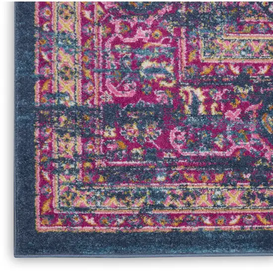 Blue And Pink Medallion Distressed Area Rug Photo 9