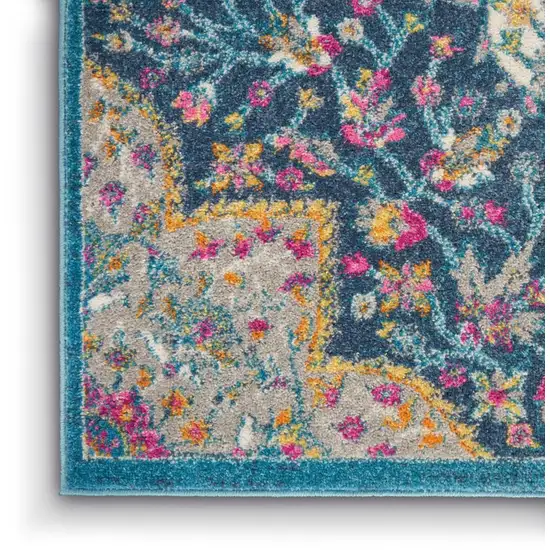 Blue And Ivory Medallion Distressed Area Rug Photo 8