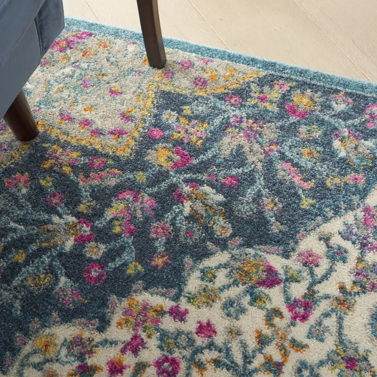 Blue and Pink Medallion Area Rug Photo 5