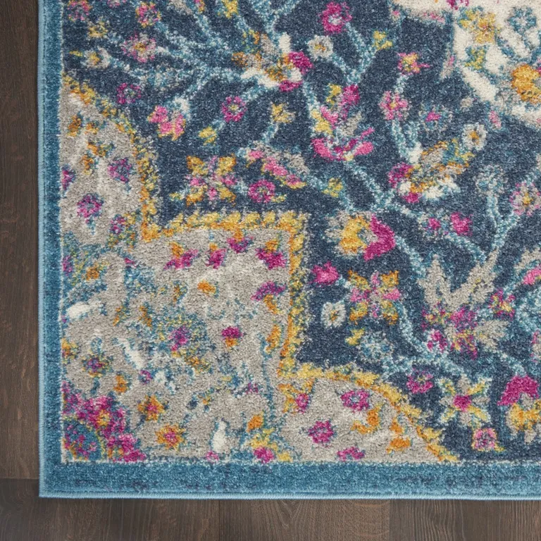 Blue and Pink Medallion Area Rug Photo 3