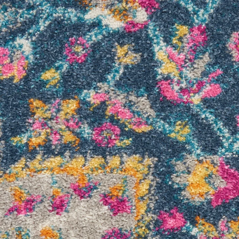 Blue and Pink Medallion Area Rug Photo 4