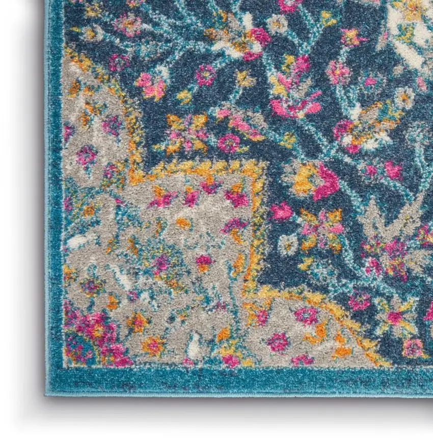 Blue And Ivory Medallion Distressed Area Rug Photo 8