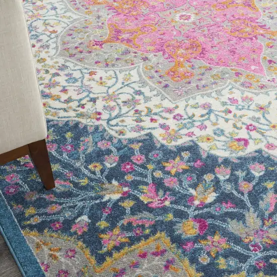 Blue And Ivory Medallion Distressed Area Rug Photo 8