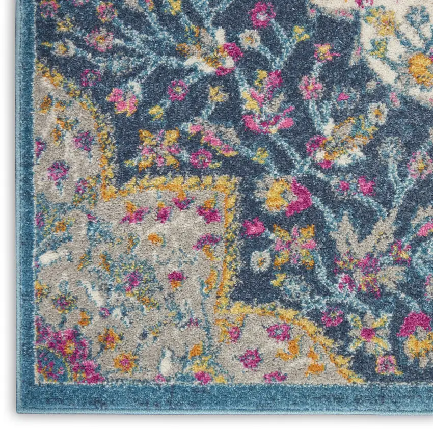 Blue And Ivory Medallion Distressed Area Rug Photo 9