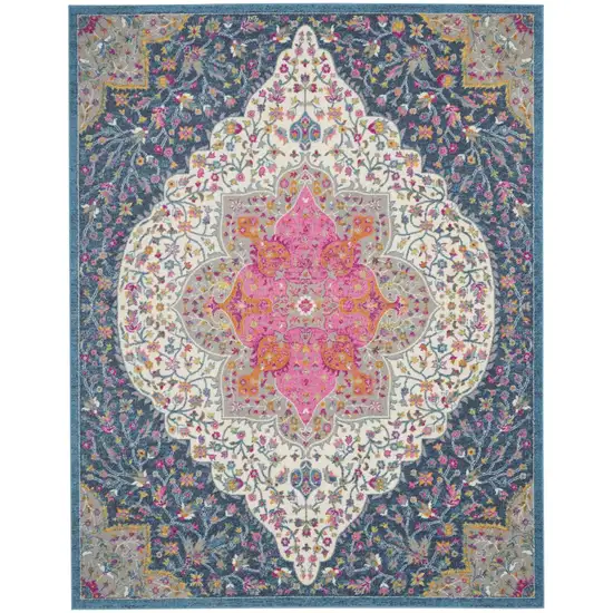 Blue And Ivory Medallion Distressed Area Rug Photo 9