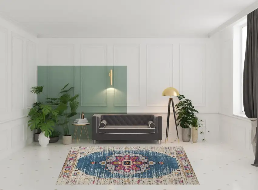 Blue and Pink Medallion Power Loom Area Rug Photo 3