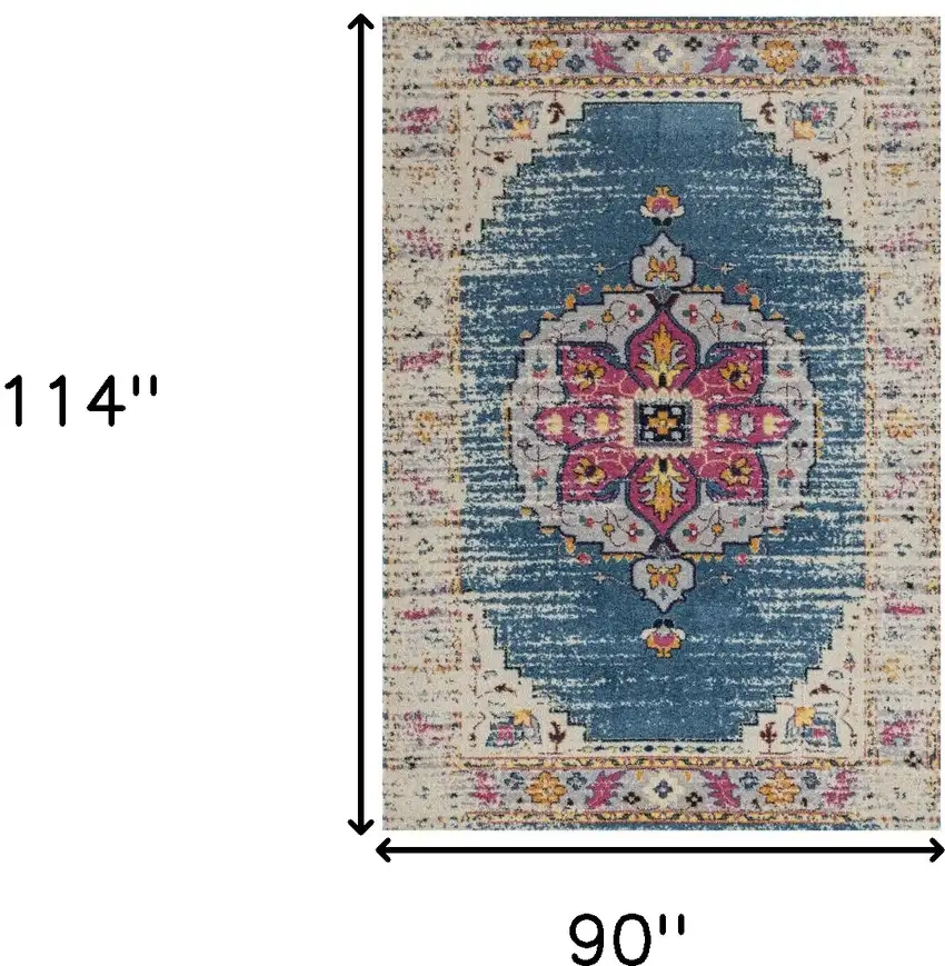 Blue and Pink Medallion Power Loom Area Rug Photo 7