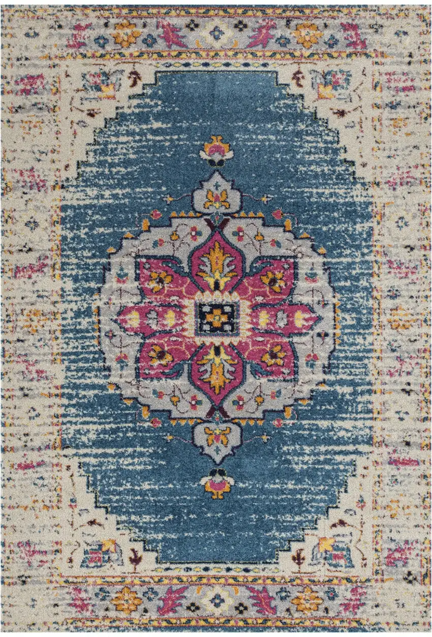 Blue and Pink Medallion Power Loom Area Rug Photo 1
