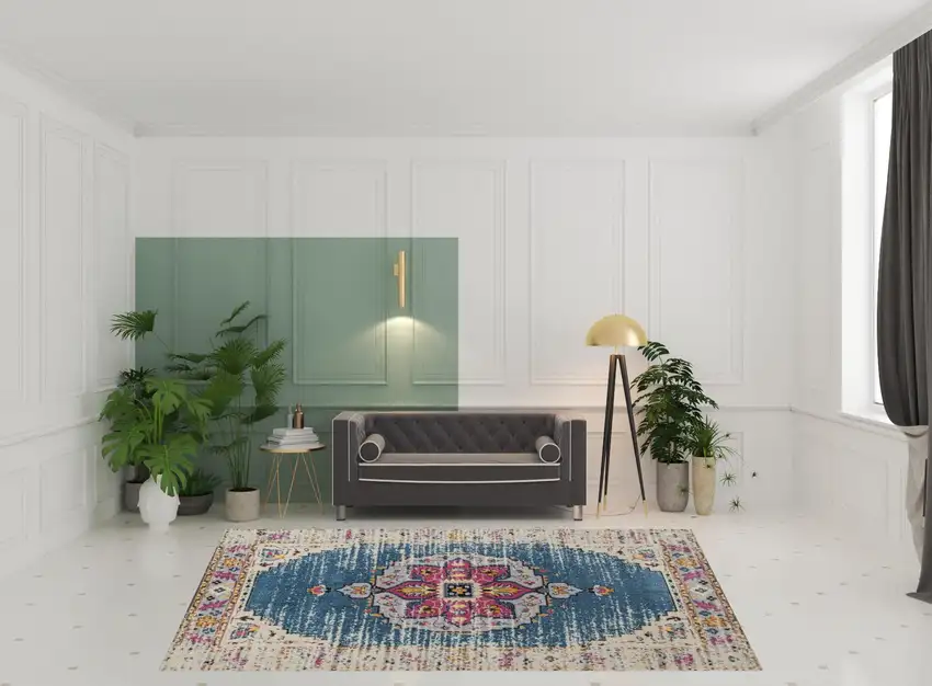 Blue and Pink Medallion Power Loom Area Rug Photo 3