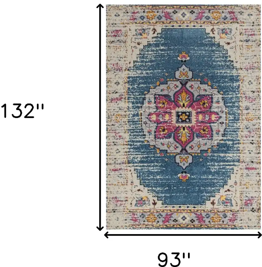 Blue and Pink Medallion Power Loom Area Rug Photo 7