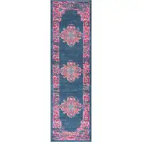 Photo of Blue and Pink Medallion Runner Rug