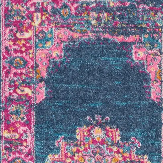 10' Blue And Pink Medallion Distressed Runner Rug Photo 1