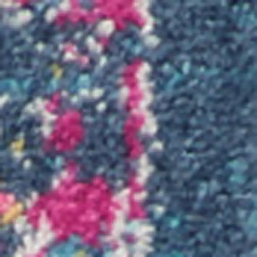 10' Blue And Pink Medallion Distressed Runner Rug Photo 9