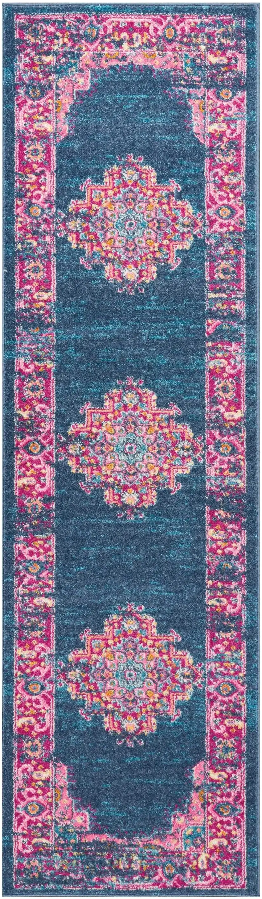 8' Blue Power Loom Runner Rug Photo 2