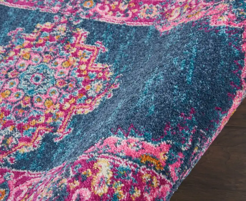 Blue and Pink Medallion Runner Rug Photo 2