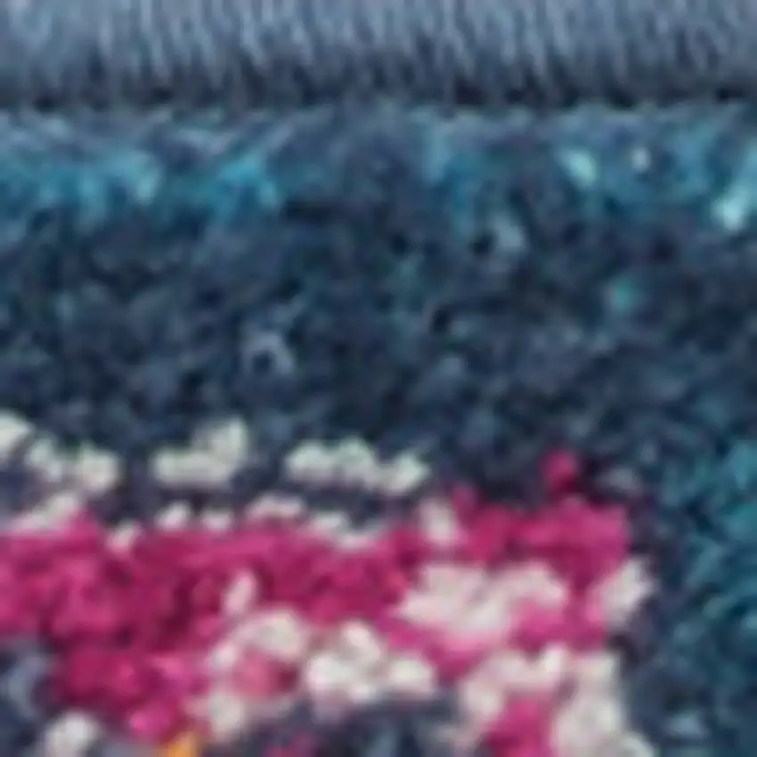 6' Blue And Pink Medallion Distressed Runner Rug Photo 4