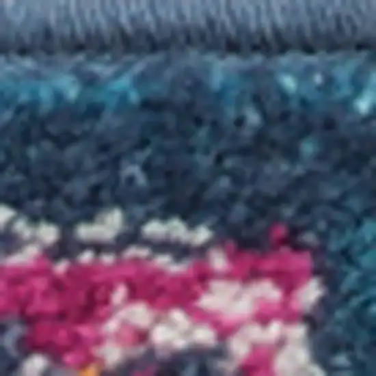 6' Blue And Pink Medallion Distressed Runner Rug Photo 4